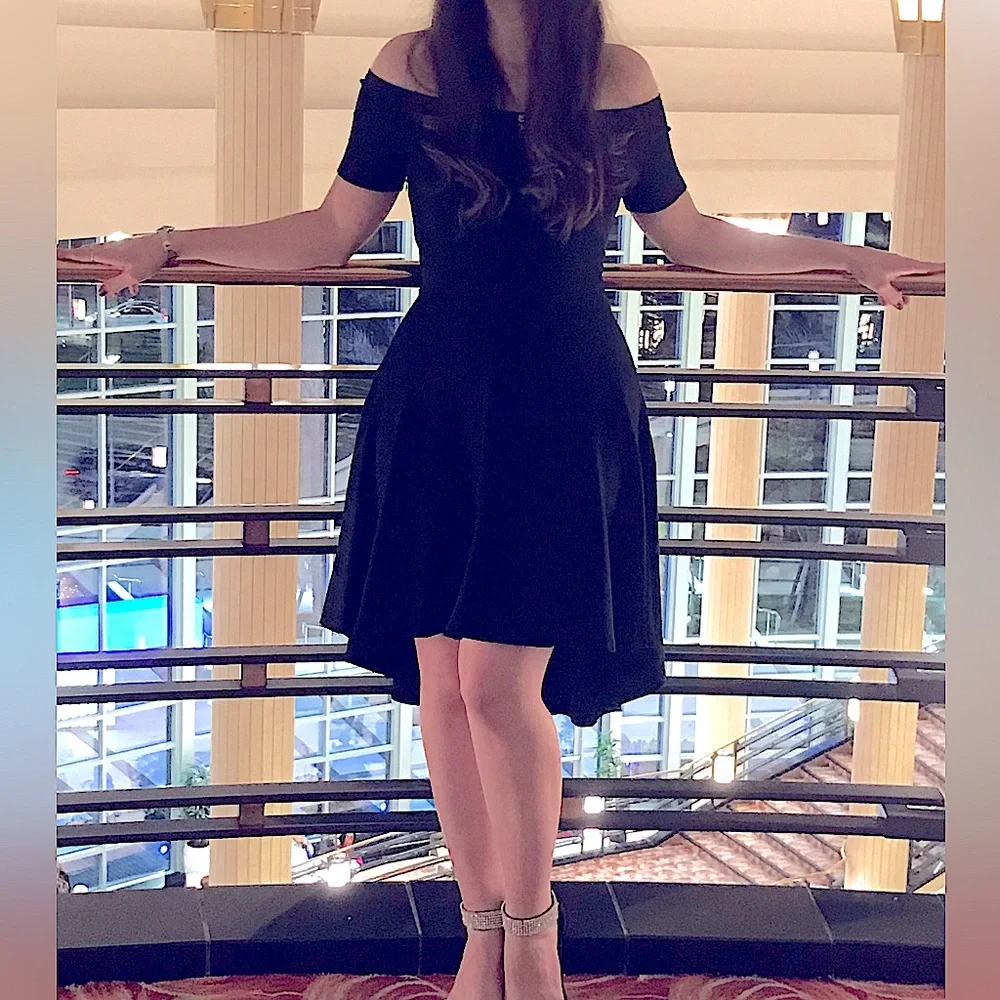 S - Off the Shoulder Black Dress - Picture 2 of 5